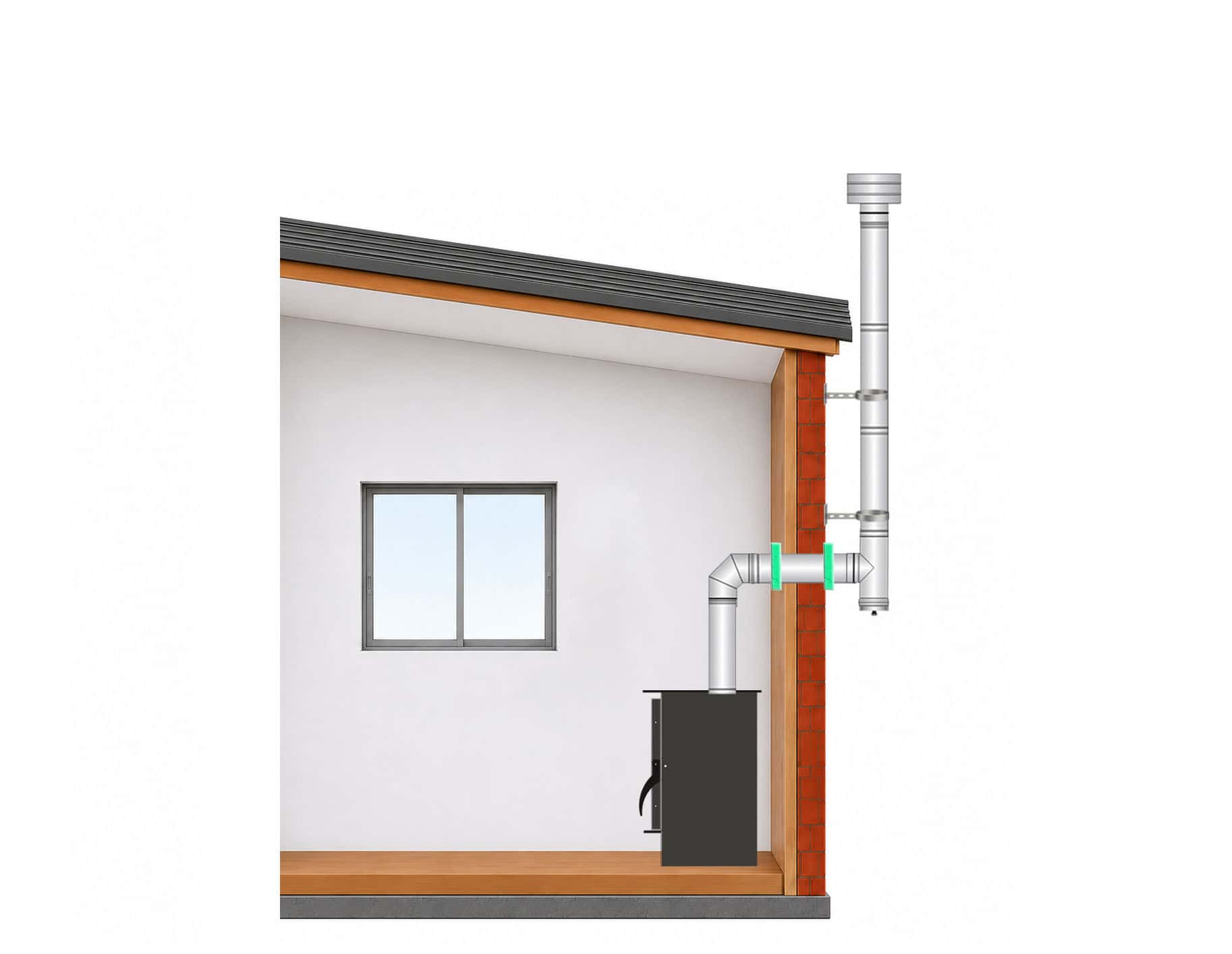 Single-story | through-wall flue kit (Straight Up) | Top Exit | Ø130 · Progress Group