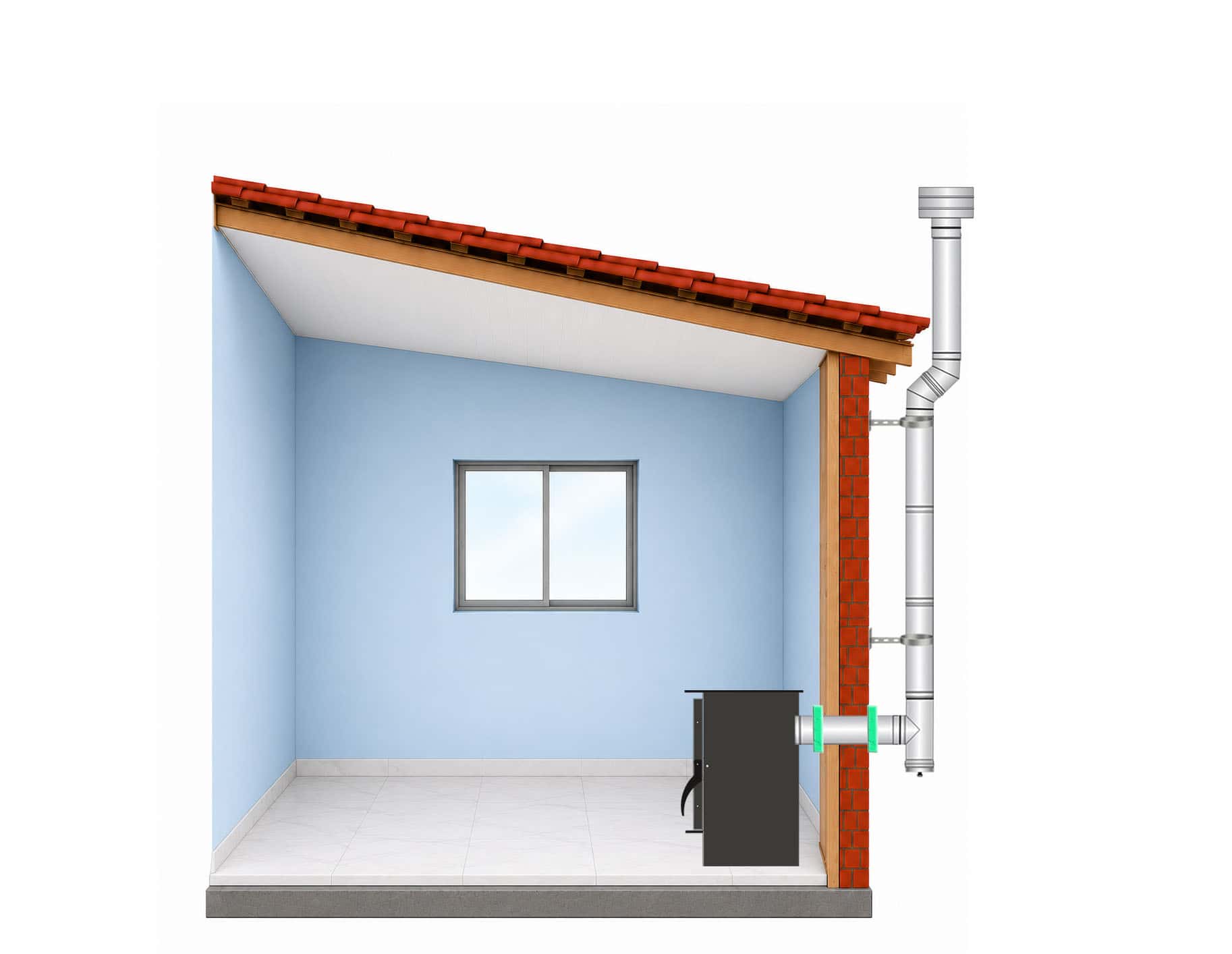 Single-story | through-wall flue kit (around roof overhang) | Rear Exit | Ø130 · Progress Group